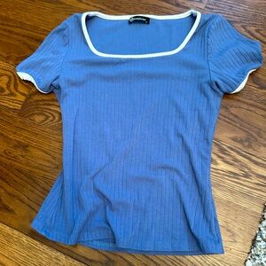 Blue Ribbed Square Neck Top